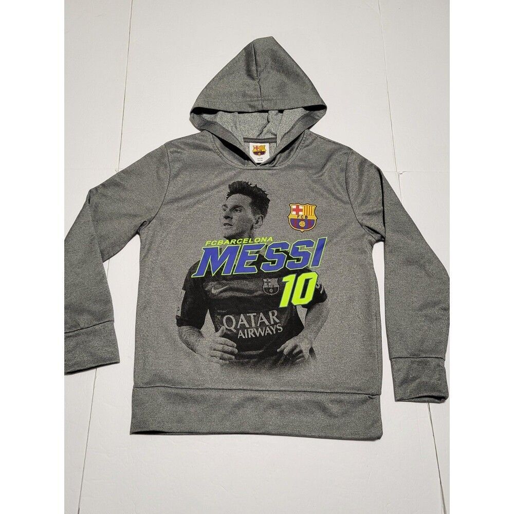 (#L3) Messi Hoodie FCB Futbol Club Barcelona #10  Boys Gray Size MM Lightweight